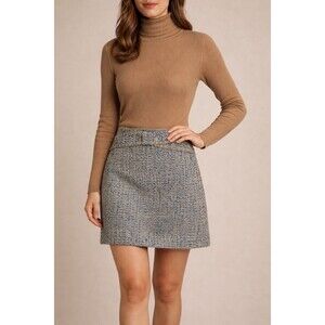 Ruffian Mise en Scene Tweed Mini Skirt Women’s 10 Wool Blend Blue Beige Straight